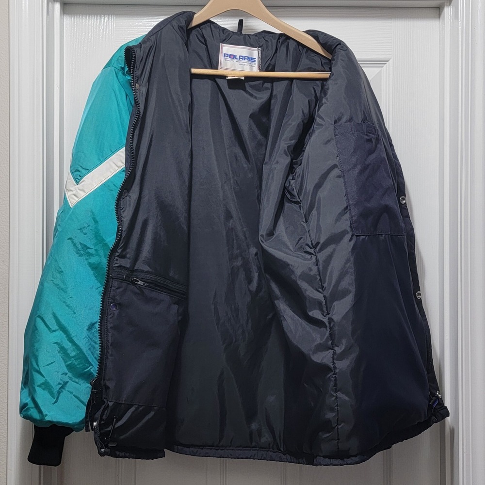 VTG 80s Polaris Insulated Teal Blue Nylon Snowmobile Jacket USA Men's XL READ - Picture 8 of 15